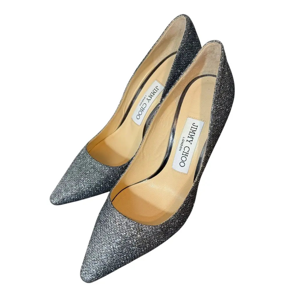 JIMMY CHOO ジミーチュウ ポインテッドトゥ グリッター ハイヒール パンプス 35 22cm相当 シルバー