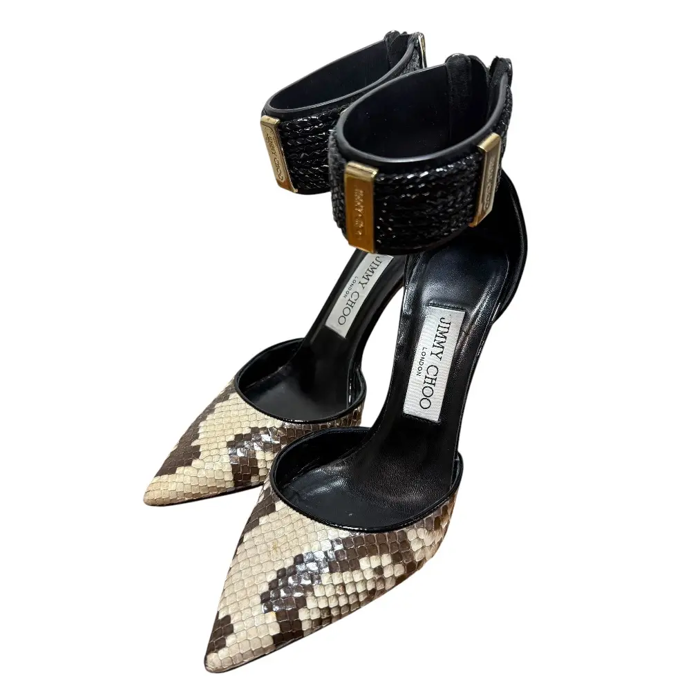 JIMMY CHOO ジミーチュウ パイソン レザー ポイテッドトゥ パンプス 36 1/2 23.5cm相当 ベージュ系