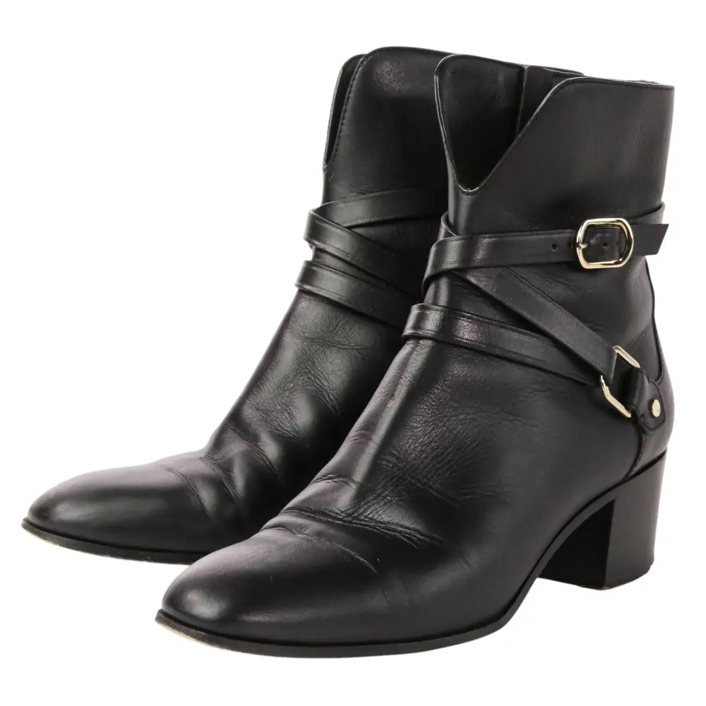 JIMMY CHOO ジミーチュウ HARKER 45 レザー ベルト ショートブーツ サイズ38 約25cm ブラック
