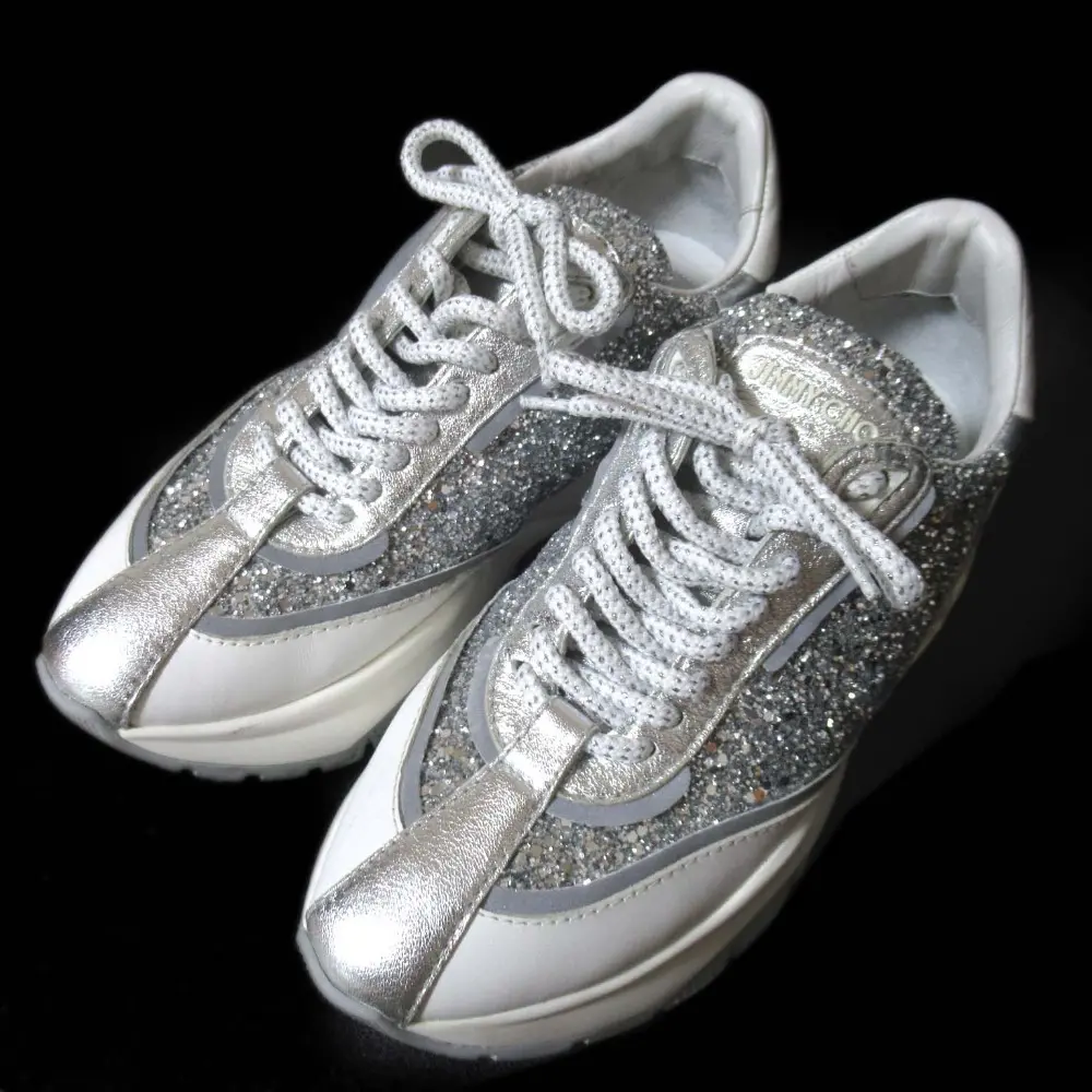 JIMMY CHOO ジミーチュウ RAINE ローカット グリッター スニーカー 36.5サイズ 約23.5cm シルバーカラー×ホワイト