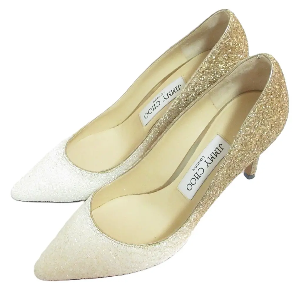 JIMMY CHOO ジミーチュウ Romy 85 グリッター ハイヒール ポインテッドトゥ グラデーションパンプス 36 23cm ホワイト×ブラウン