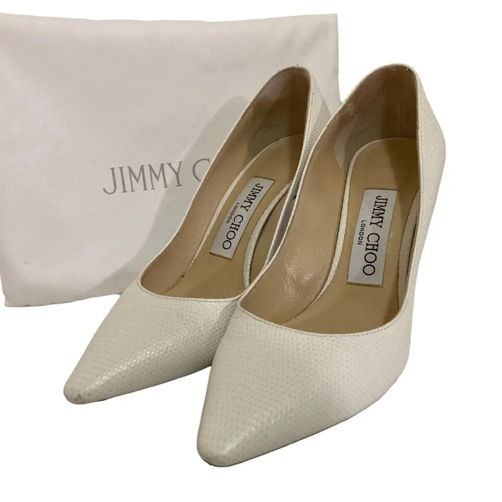 JIMMY CHOO ジミーチュウ リザード型押しレザー ポインテッドトゥ パンプス サイズ34 21cm相当 ホワイト