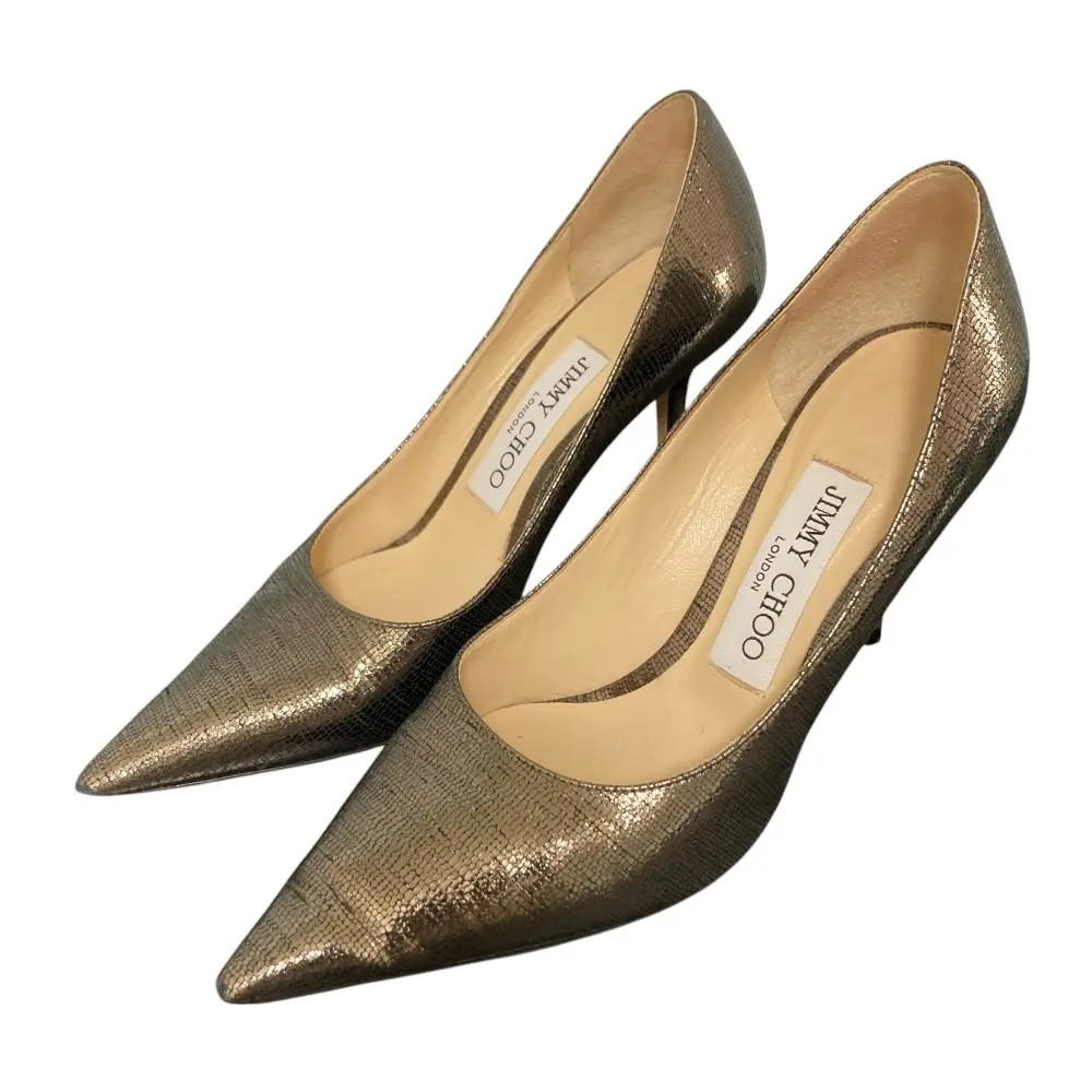 JIMMY CHOO ジミーチュウ ポインテッドトゥ ピンヒール ラメ パンプス 小さいサイズ 34 約21cm ゴールド メタリックカラー