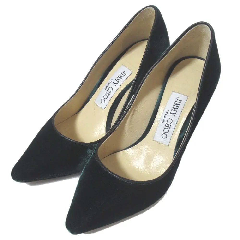 JIMMY CHOO ジミーチュウ ベルベット ハイヒール ポインテッドトゥ パンプス 34サイズ 21cm相当 グリーン