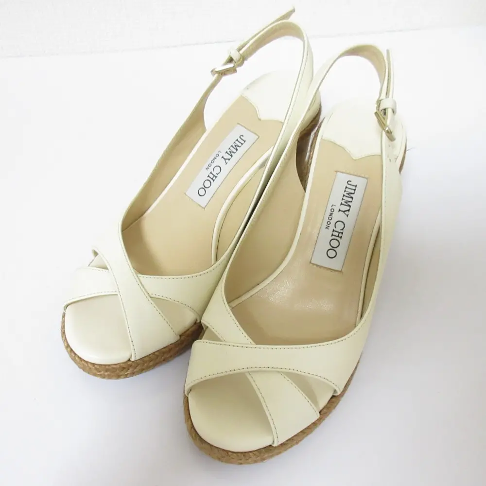 JIMMY CHOO ジミーチュウ レザー スリングバック ウェッジソール サンダル サイズ35 約22cm オフホワイト