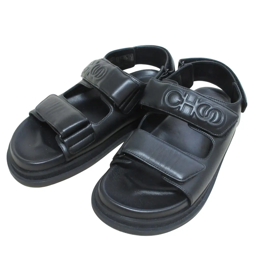 JIMMY CHOO ジミーチュウ LUG NAPPA LEATHER FLAT SANDAL レザーフラットサンダル サイズ36 23cm相当 ブラック 