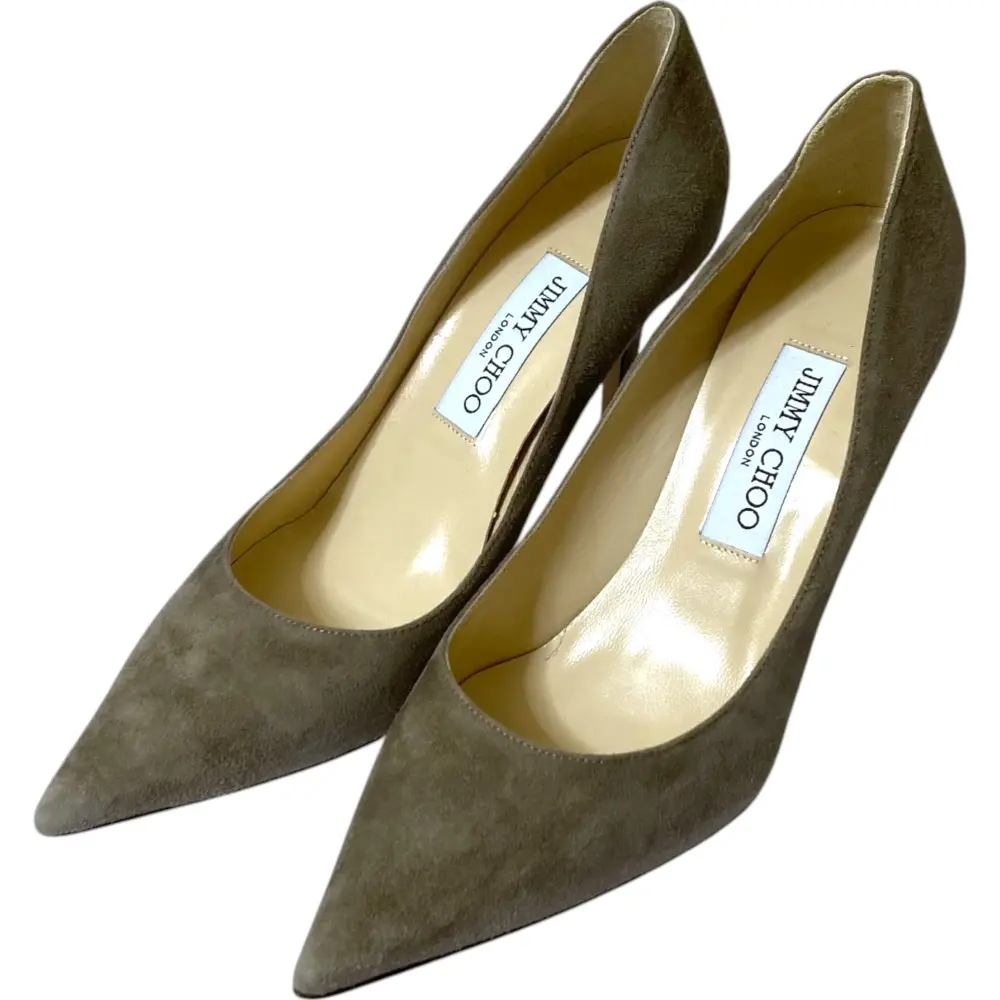 JIMMY CHOO ジミーチュウ AGNES スウェードレザー ポインテッドトゥパンプス 37.5 約24.5cm相当 グレー