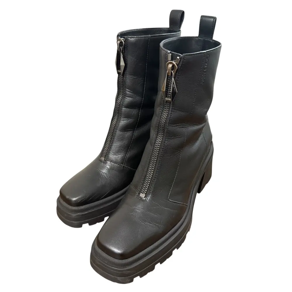 24AW JIMMY CHOO ジミーチュウ EUGENIE 80 ユージェニー センタージップ レザー ショートブーツ サイズ38 約25cm ブラック