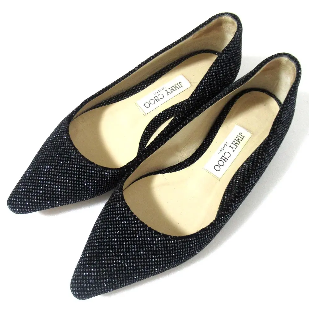 JIMMY CHOO ジミーチュウ ラメ ドット柄 ポインテッドトゥ フラット パンプス サイズ36 約23cm ネイビー