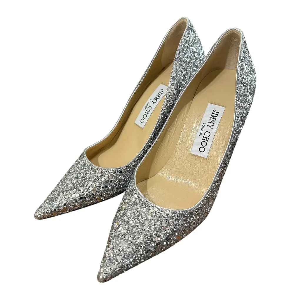 JIMMY CHOO ジミーチュウ ポインテッドトゥ グリッター パンプス サイズ36 23cm相当 シルバーカラー