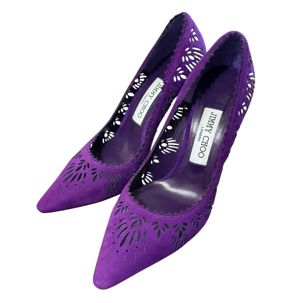JIMMY CHOO ジミーチュウ スエード ポインテッドトゥ カットワーク パンプス 36 1/2 23.5cm パープル