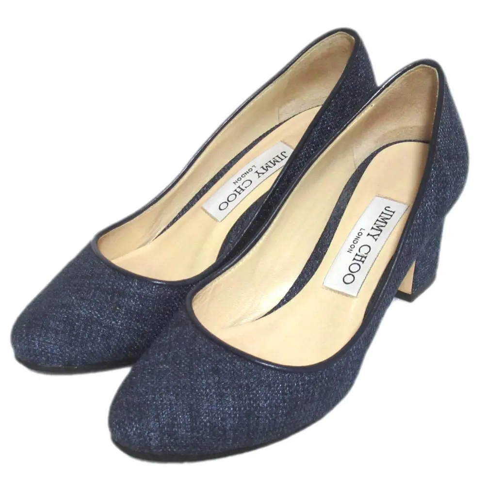 JIMMY CHOO ジミーチュウ チャンキーヒール パンプス サイズ34.5 約21.5cm ネイビー