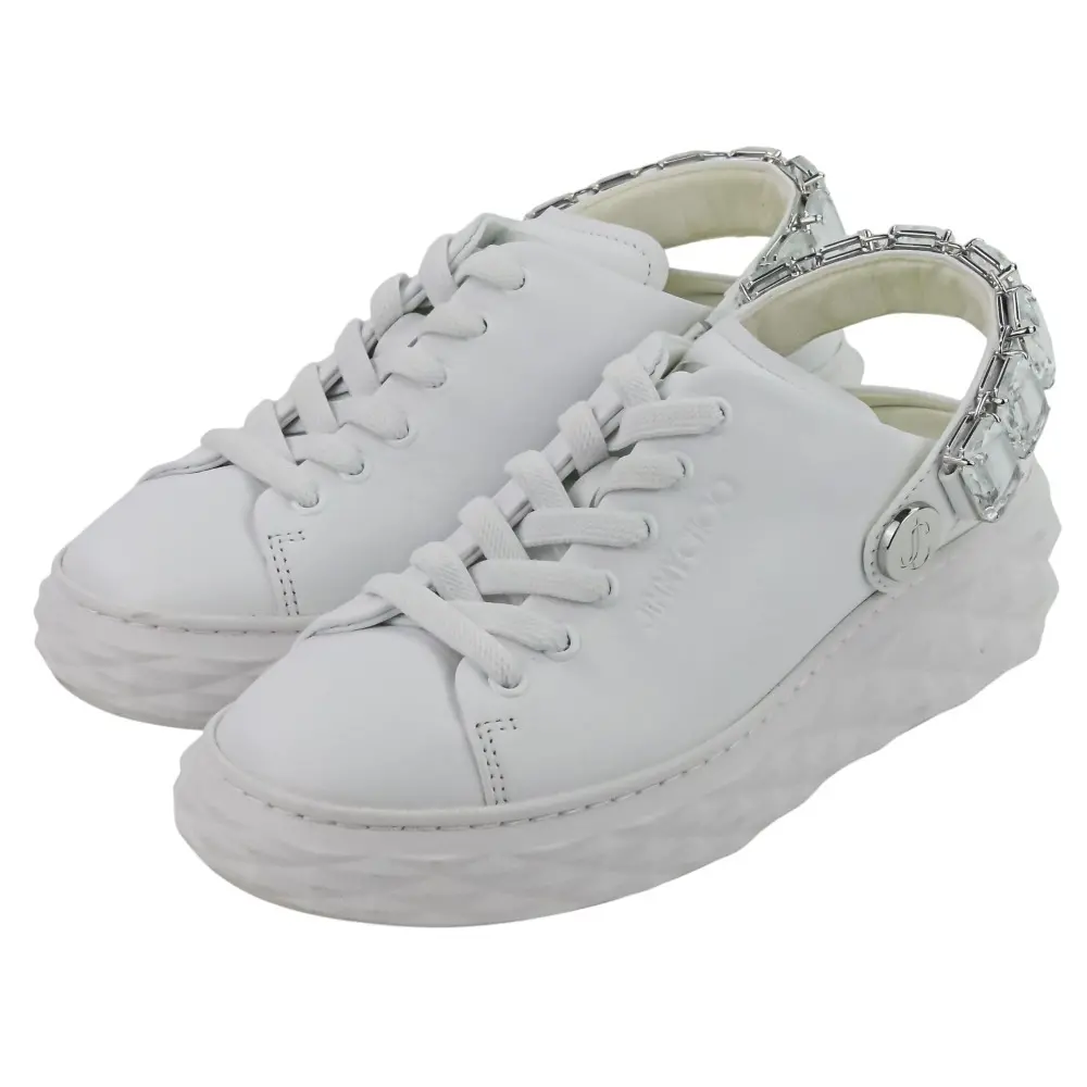 JIMMY CHOO ジミーチュウ ダイヤモンドスリング クリスタルストラップ スリッポン スニーカー サイズ36 約23cm ホワイト