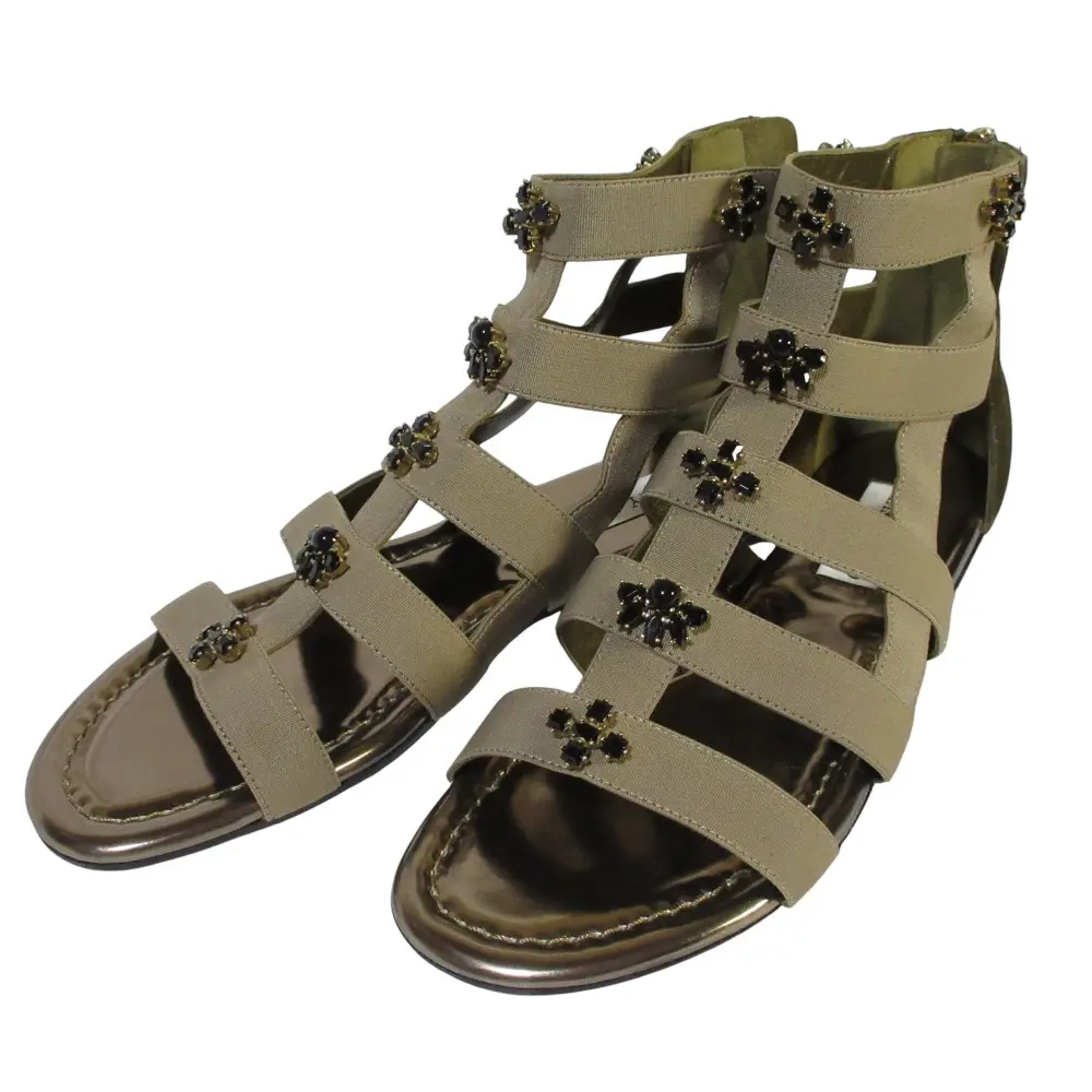JIMMYCHOO ジミーチュウ WAIVER FLAT ビジュー グラディエーター フラット サンダル 38 25.0cm相当 カーキ