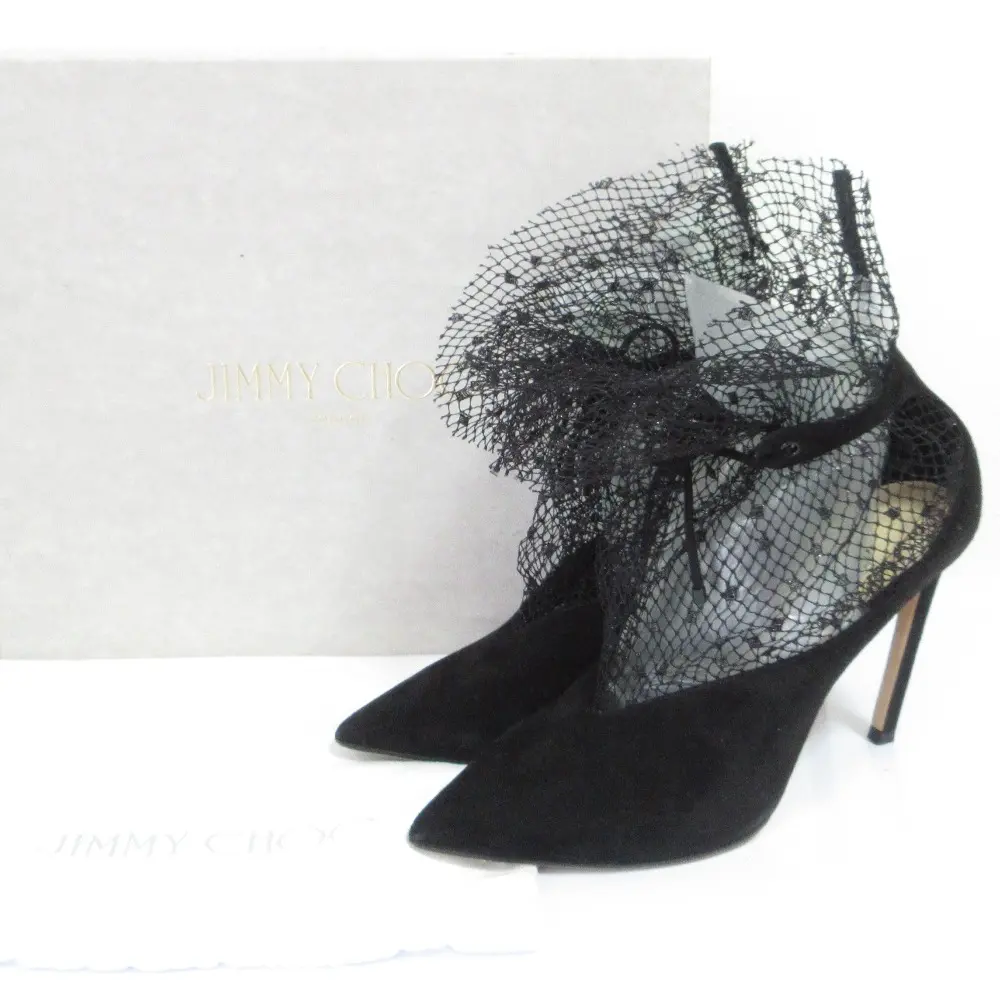 JIMMY CHOO ジミーチュウ LEANNE 100 レース スエード パンプス 39 24.5cm相当 ブラック