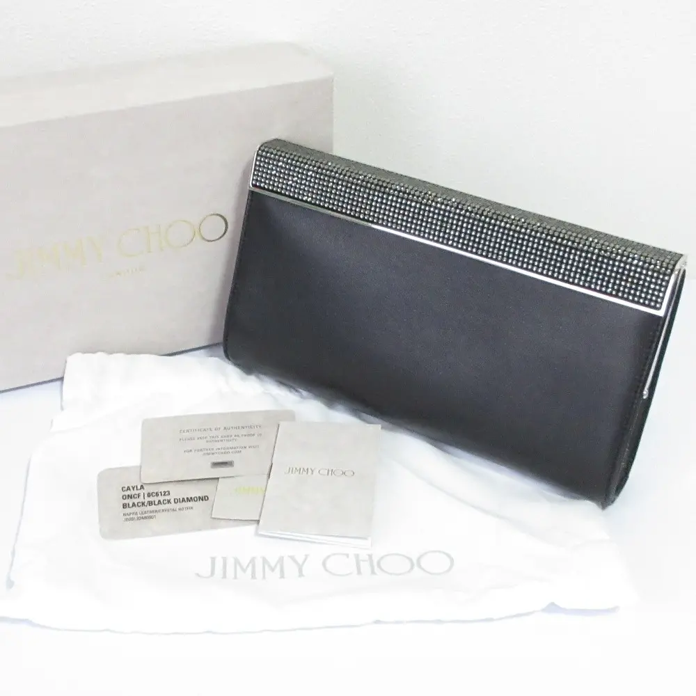 JIMMY CHOO ジミーチュウ CAYLA レザー ラインストーン クラッチバッグ パーティーバッグ ブラック
