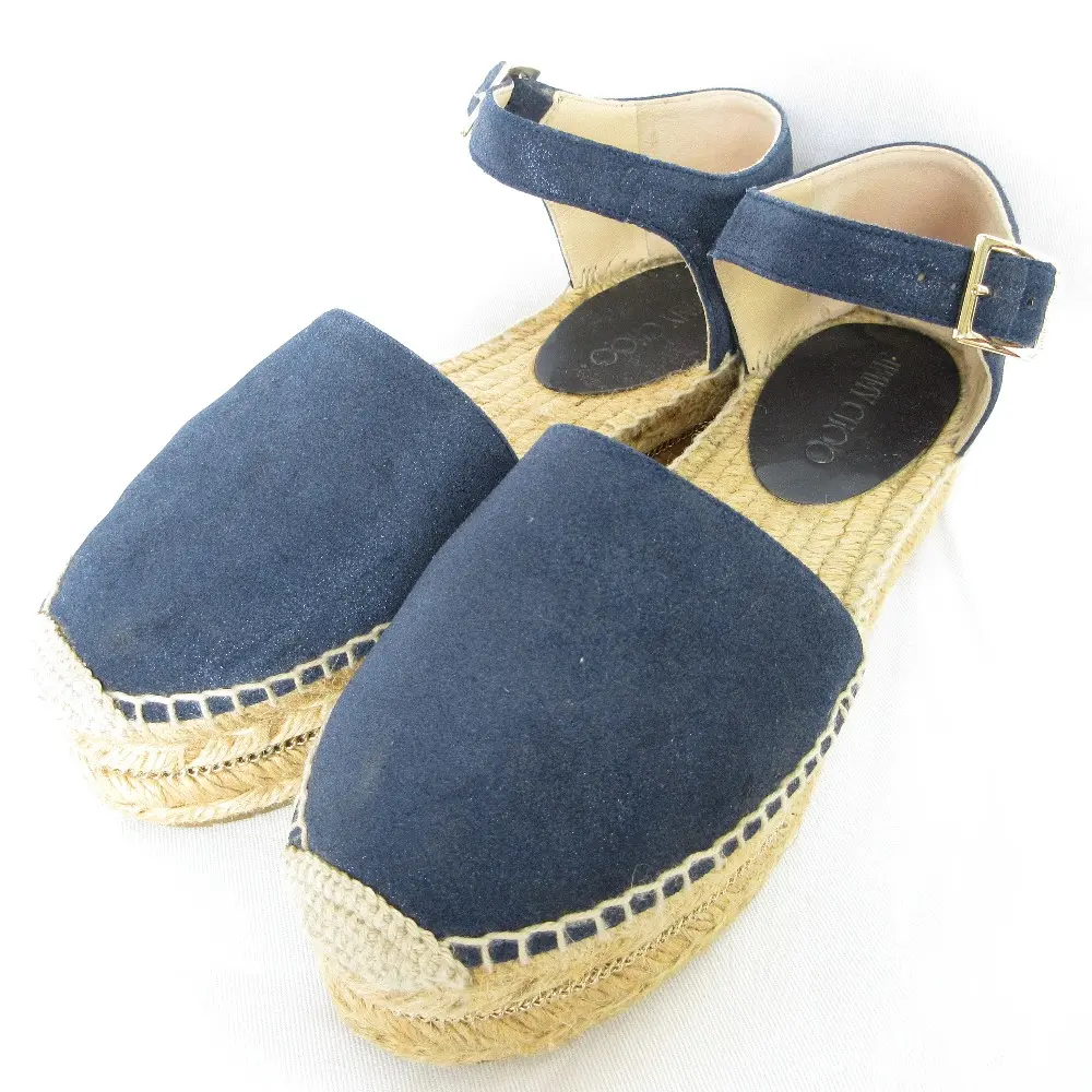 JIMMY CHOO ジミーチュウ DELFINE FLAT 37 エスパドリーユ サンダル 37 24cm ネイビー