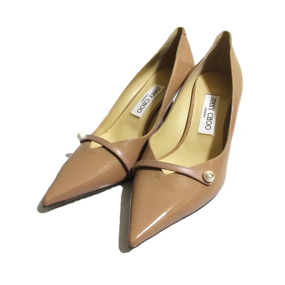 JIMMY CHOO ジミーチュウ ROSALIA 65 ロザリア パール パテントレザー パンプス サイズ38 約25.0cm ピンクベージュの買取実績【2025年8月買取】