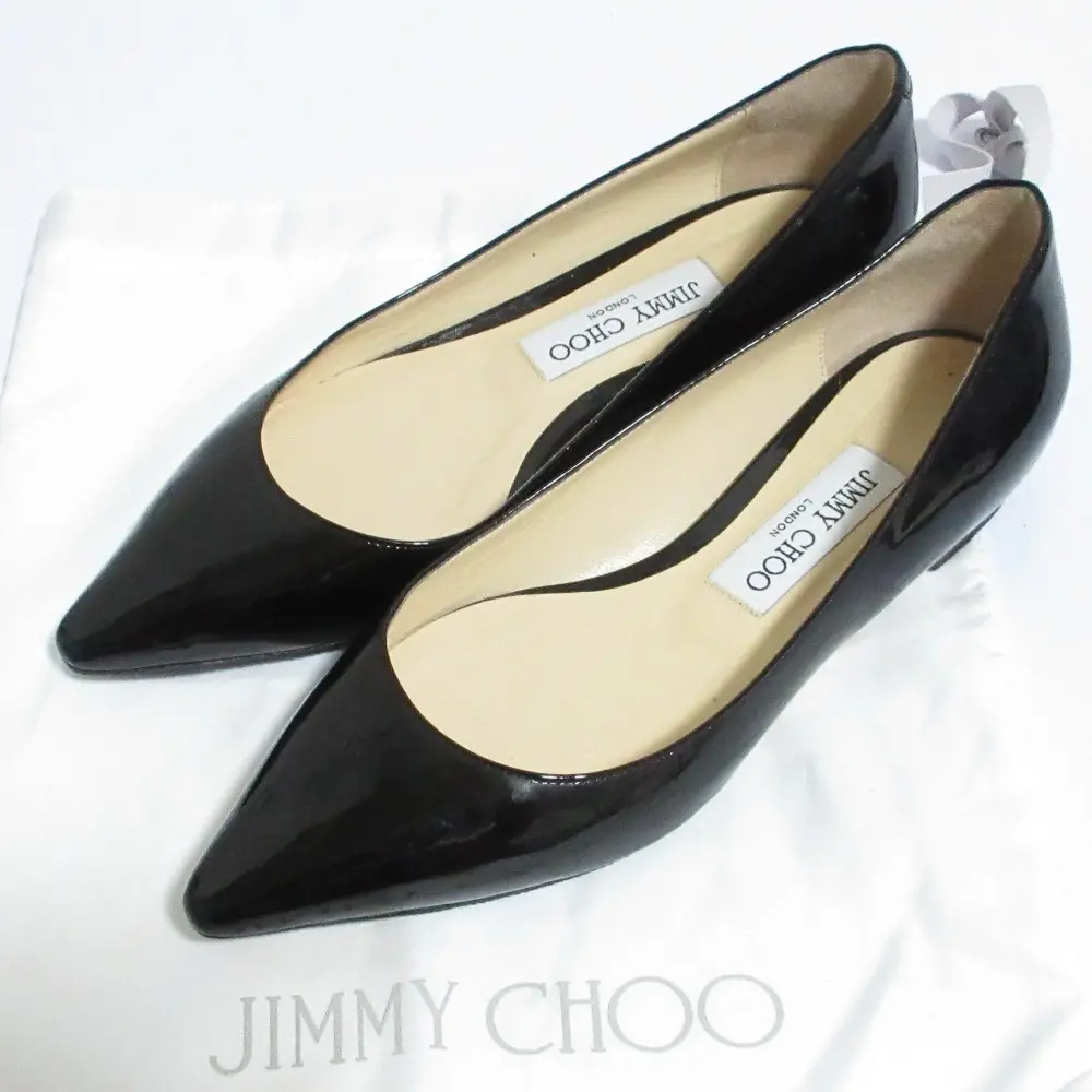 JIMMY CHOO ジミーチュウ パテントレザー ポインテッドトゥ フラットパンプス 36.5 23.5cm相当 ブラック