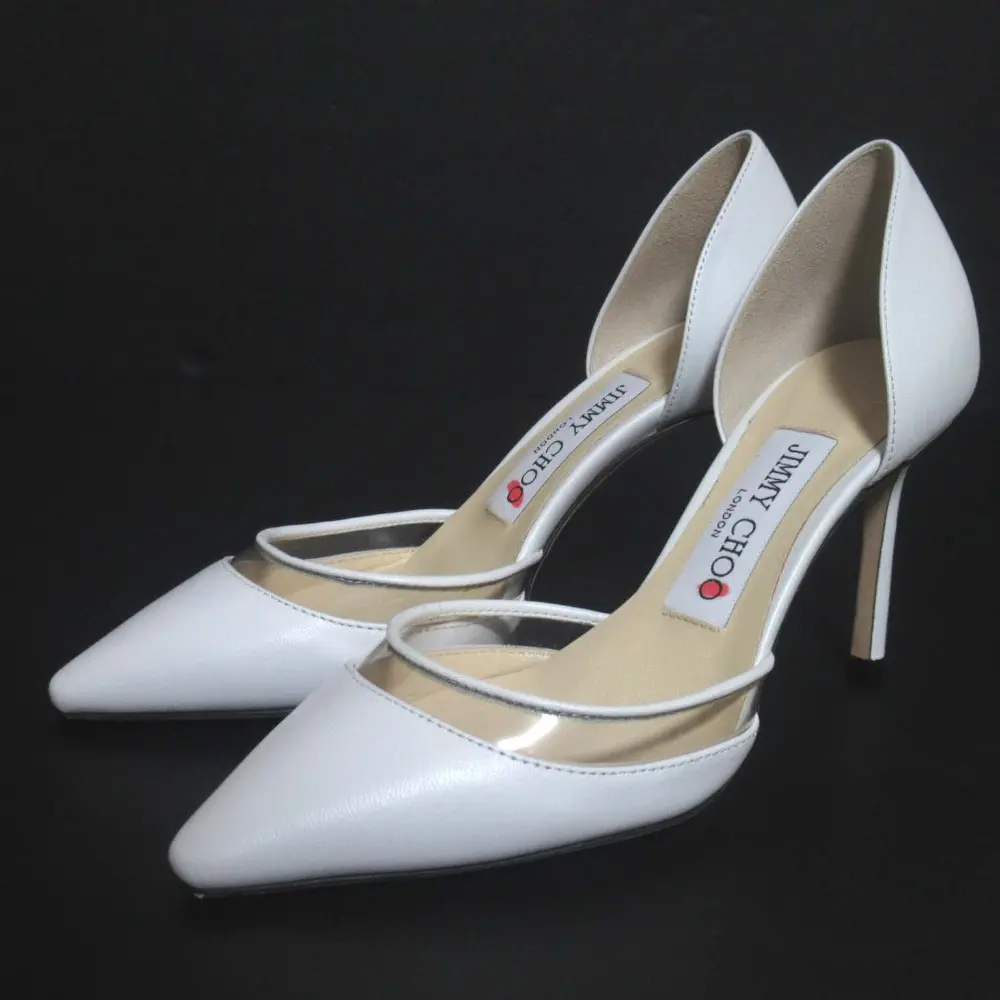 JIMMY CHOO ジミーチュウ レザー×PVC ポインテッドトゥ ハイヒール パンプス サイズ34 21cm相当 ホワイト×クリア