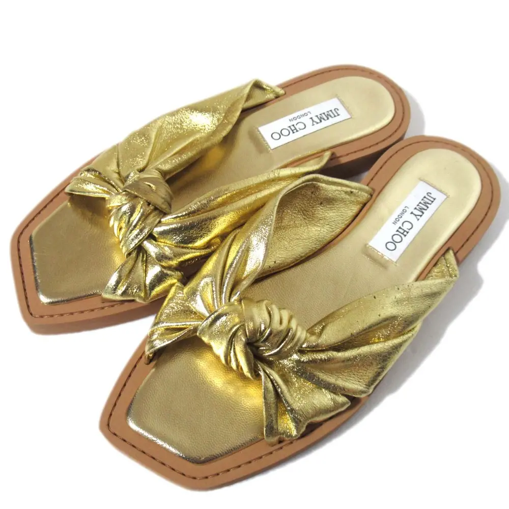 JIMMY CHOO ジミーチュウ トロピカ フラットサンダル サイズ38.5 25.5cm相当 ゴールドカラー
