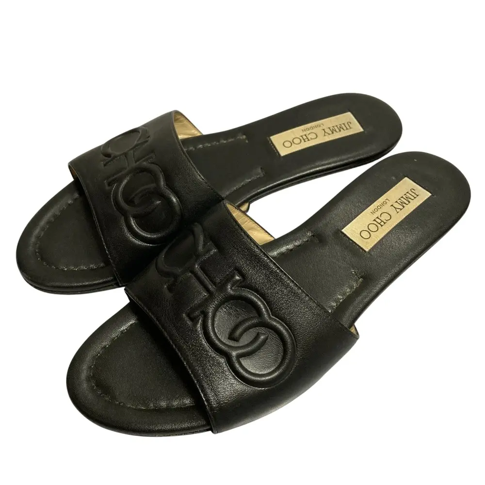 JIMMY CHOO ジミーチュウ レザー フラットサンダル サイズ37 23.5cm相当 ブラック