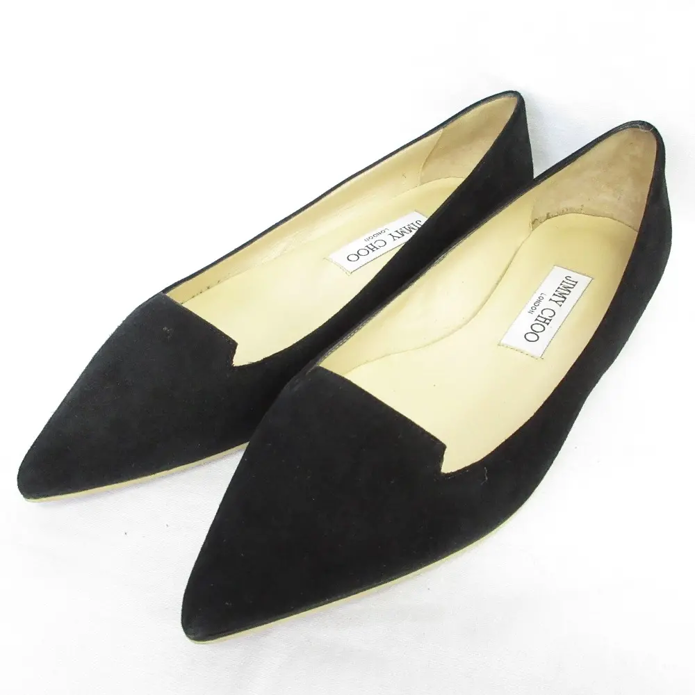 JIMMY CHOO ジミーチュウ ポインテッドトゥ スエード フラットシューズ パンプス 37 24cm ブラック