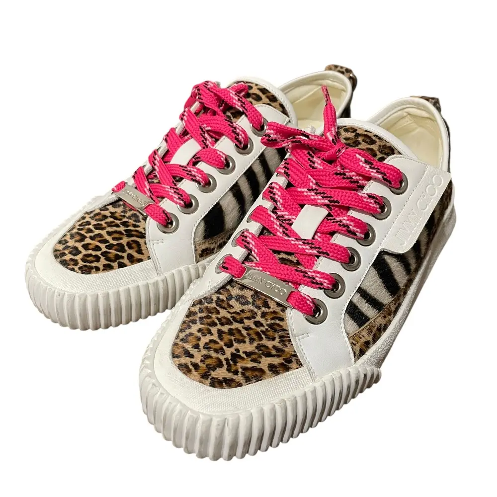 JIMMY CHOO ジミーチュウ ハラコ スニーカー サイズ39 25cm相当 ブラウン×ホワイト系