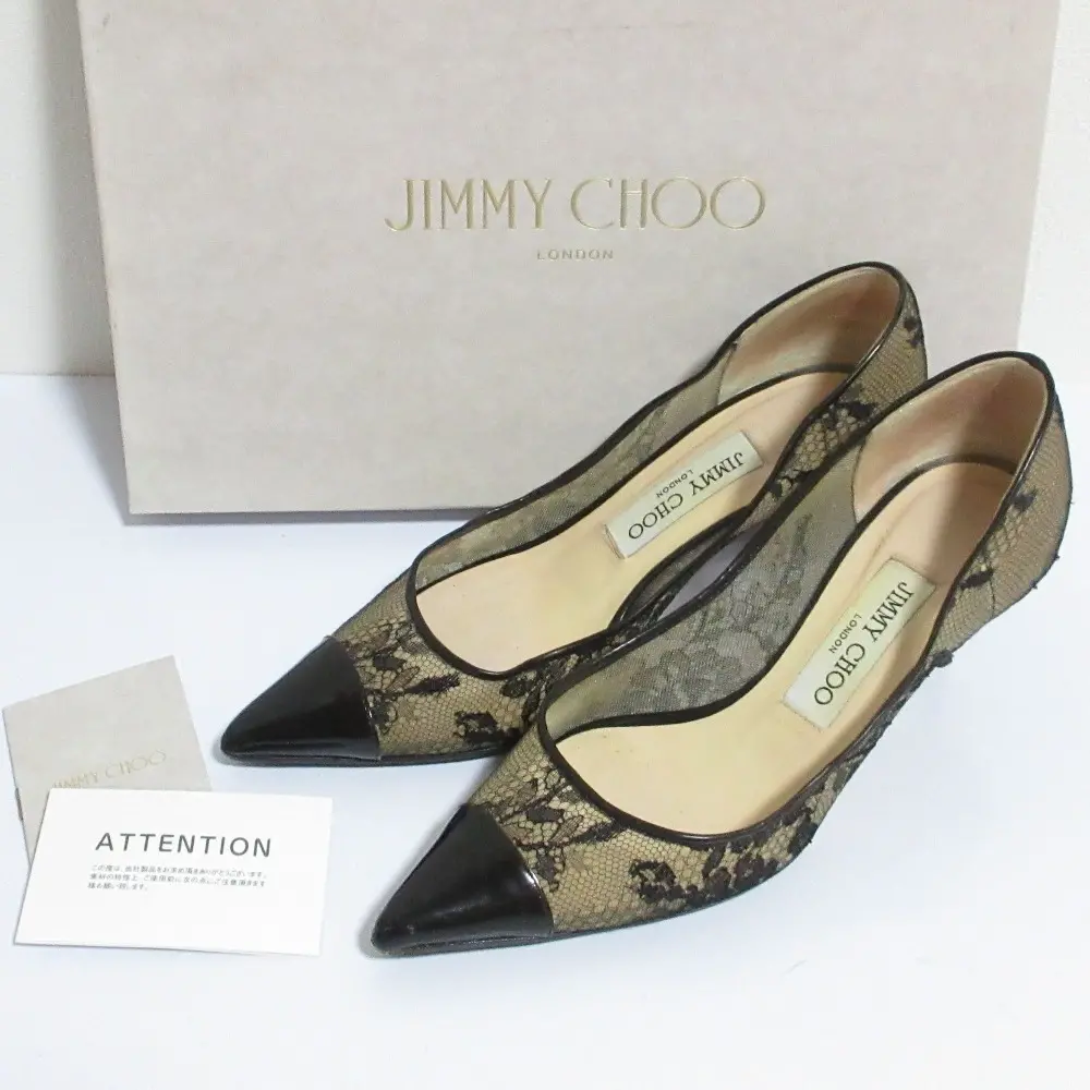 JIMMY CHOO ジミーチュウ フラワーレース ポインテッドトゥパンプス 36 23cm相当 ブラック
