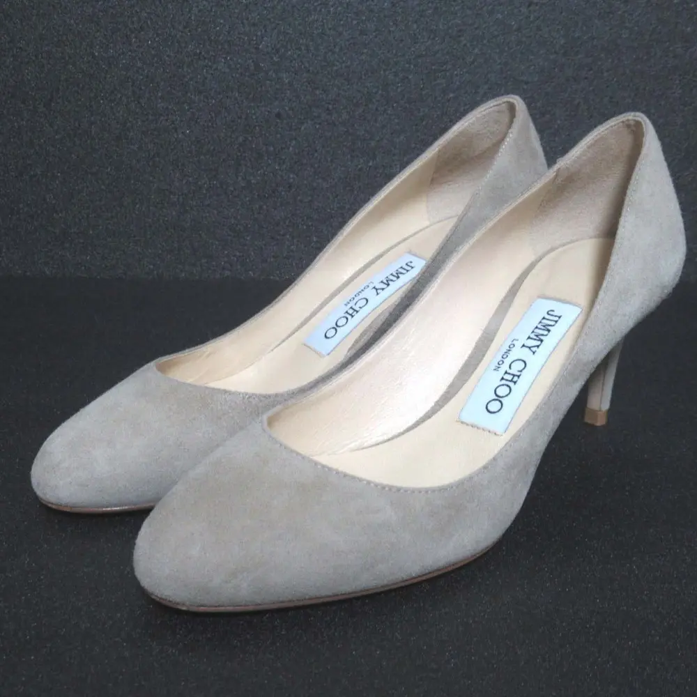 JIMMY CHOO ジミーチュウ スエード レザー アーモンドトゥ パンプス サイズ34 21cm相当 グレージュ