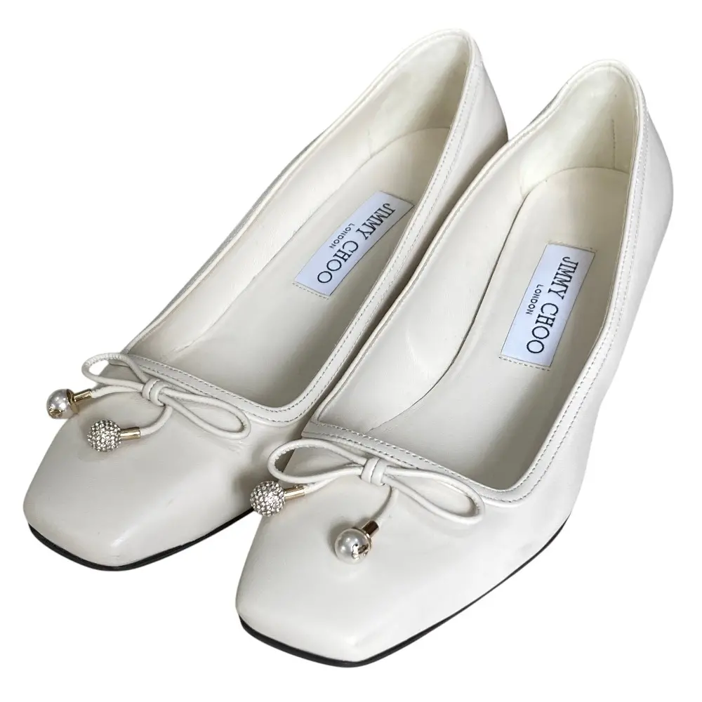 JIMMY CHOO ジミーチュウ Elme45 パールクリスタルリボン スクエアトゥパンプス サイズ36.5 23.5cm相当 ホワイト