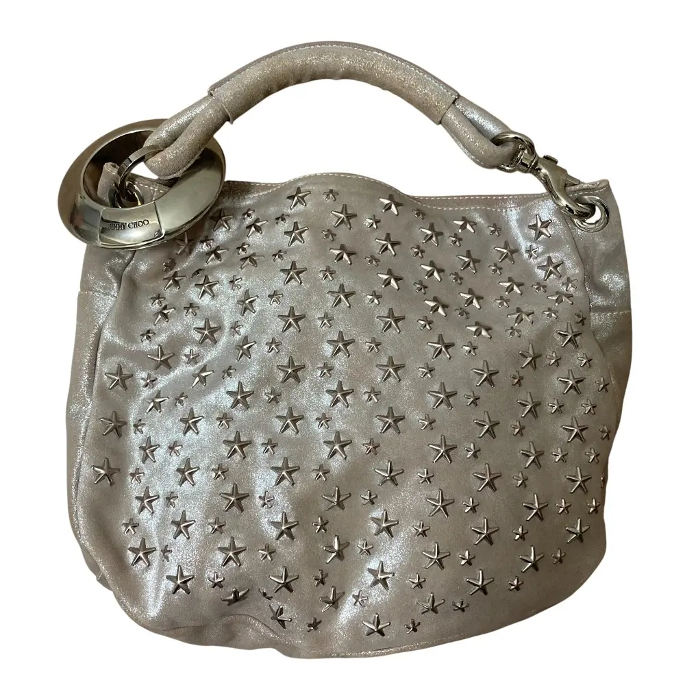 JIMMY CHOO ジミーチュウ スカイバッグ スタースタッズ ハンドバッグ ピンクベージュ×シルバー