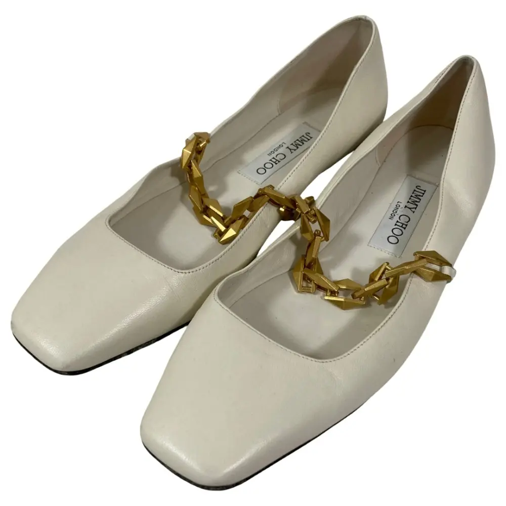23AW JIMMY CHOO ジミーチュウ Diamond Tilda スクエアトゥ メリージェーン フラットパンプス サイズ38.5 約25.5cm ホワイト系