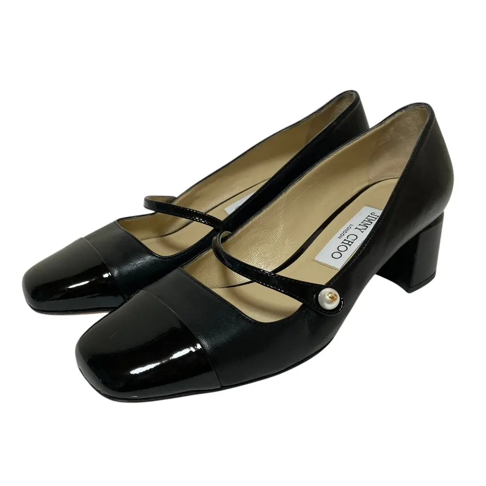 JIMMY CHOO ジミーチュウ ELISA 45 エリサ スクエアトゥ レザーパンプス サイズ37.5 24.5cm相当 ブラック