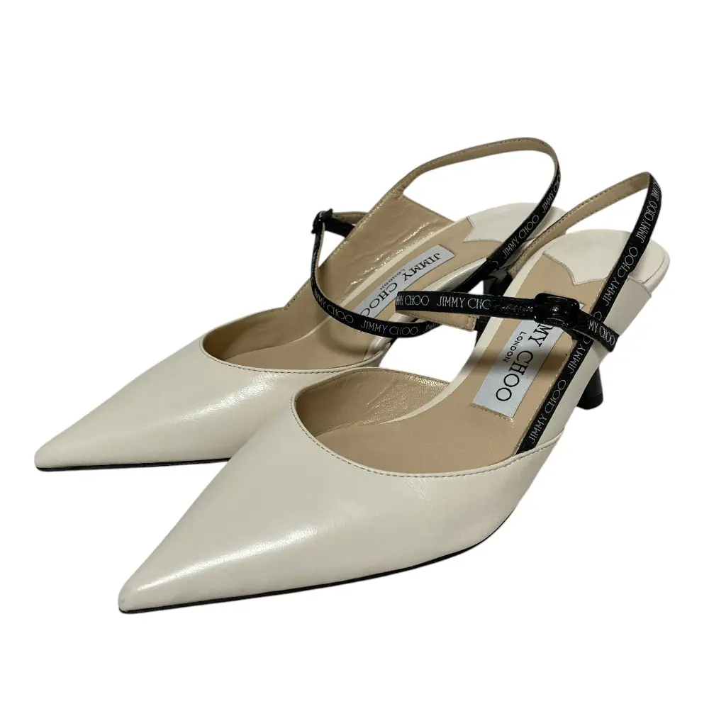 JIMMY CHOO ジミーチュウ アンクルロゴストラップ ポインテッドトゥパンプス 35.5 22.5cm相当 アイボリー