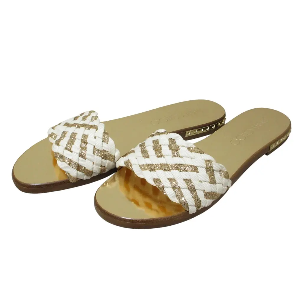 JIMMY CHOO ジミーチュウ WEAVE FLAT フラットサンダル ミュール サイズ38 約25cm ゴールドカラー