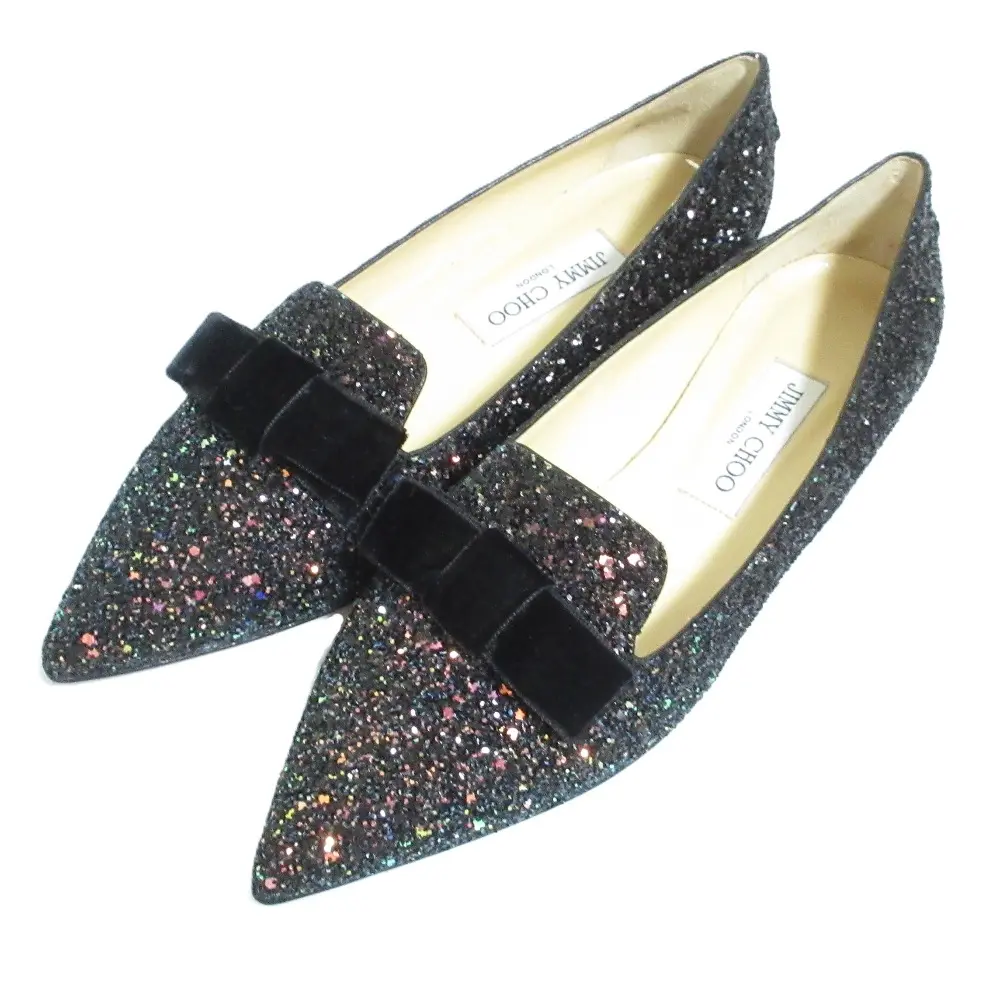 JIMMY CHOO ジミーチュウ GALA グリッター リボンパンプス 38 25cm相当 ブラック