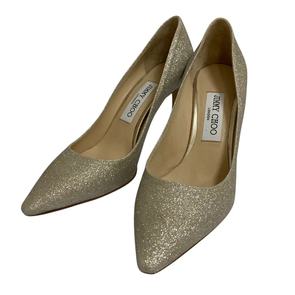 JIMMY CHOO ジミーチュウ グリッター ポインテッドトゥパンプス サイズ37.5 24.5cm相当 ゴールド