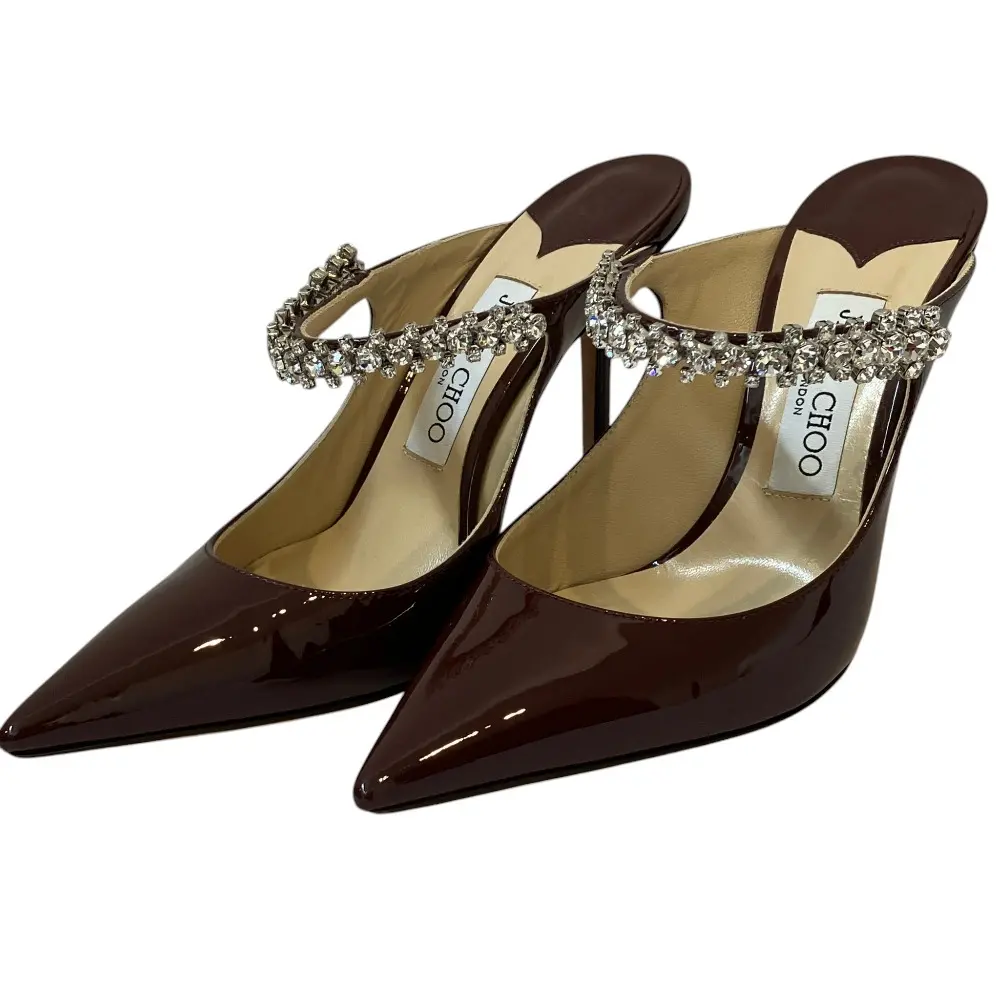 JIMMY CHOO ジミーチュウ ビング パテントレザー ビジューストラップ ミュール パンプス メリージェーン 37 24cm相当 ブラウン