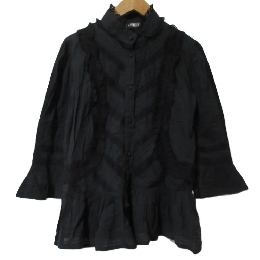 John galliano ジョンガリアーノ レース フリル フレアスリーブ 七分袖 シャツ ブラウス サイズ26/40 ブラック