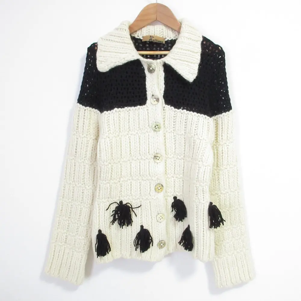John Galliano ジョンガリアーノ タッセルニットジャケット M ブラック アイボリー