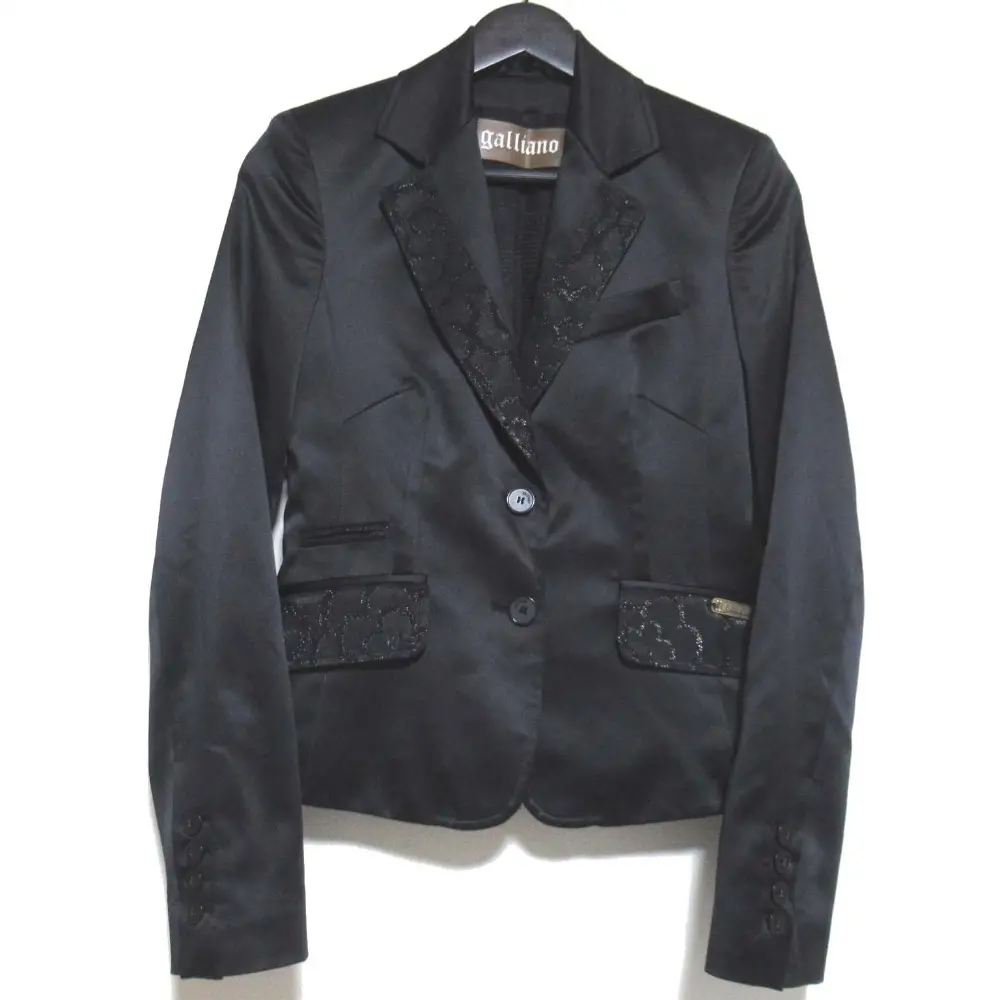 John Galliano ジョンガリアーノ フラワージャガード サテン テーラードジャケット サイズ24/38 ブラック