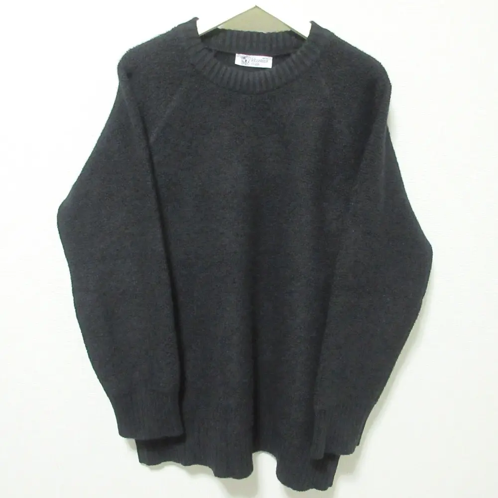 Johnstons of Elgin ジョンストンズオブエルガン スコットランド製 カシミヤ100％ 長袖 クルーネック ニット セーター S ブラック
