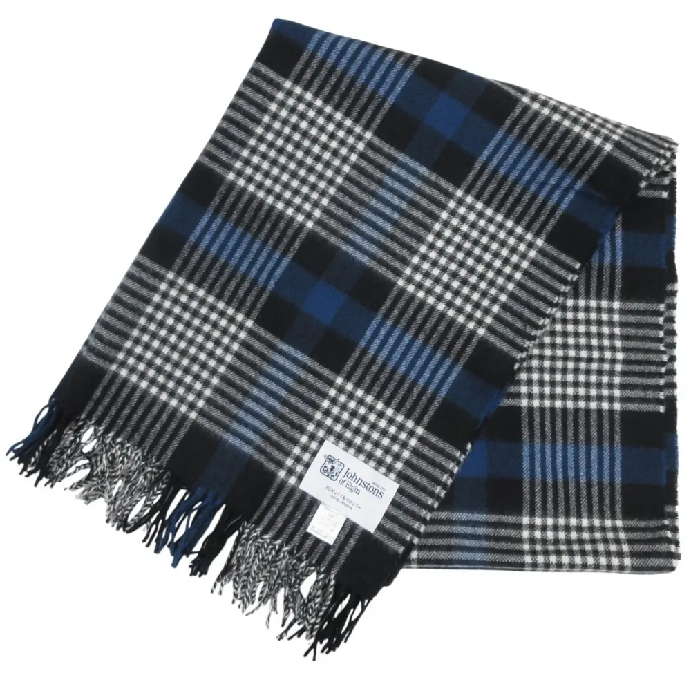 Johnstons of Elgin ジョンストンズオブエルガン ビューティー ユース別注 チェック柄 カシミヤ 大判ストール マフラー ネイビー