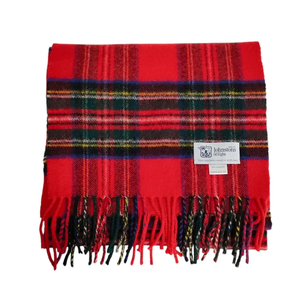Johnstons of Elgin ジョンストンズオブエルガン カシミヤ100％ タータンチェック柄 フリンジ マフラー ストール レッド