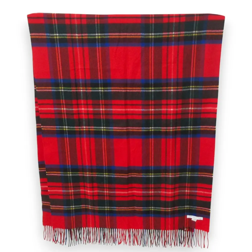 Johnstons of Elgin ジョンストンズ カシミヤ100％ チェック柄 フリンジ 大判 マフラー ストール レッド系