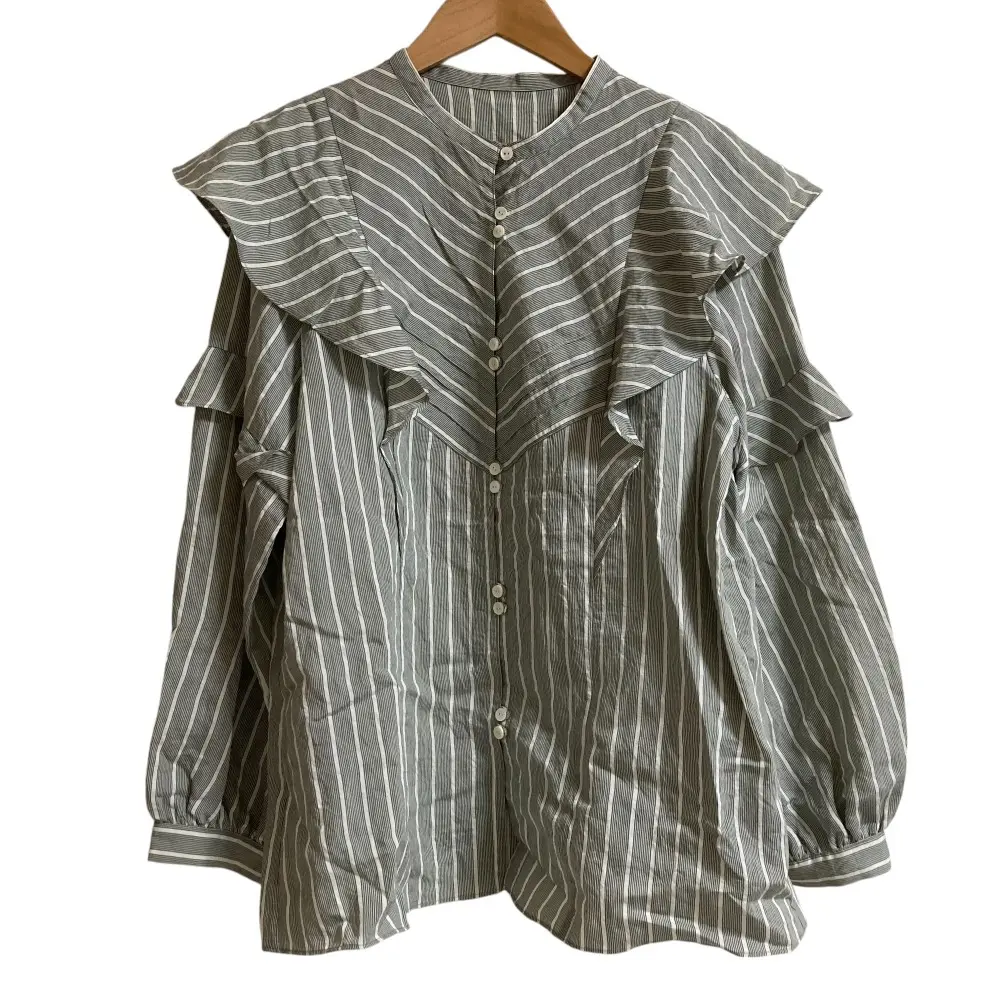 24SS journal standard ジャーナルスタンダード ショルダーフリルブラウス ストライプ柄 長袖 シャツ F グリーン