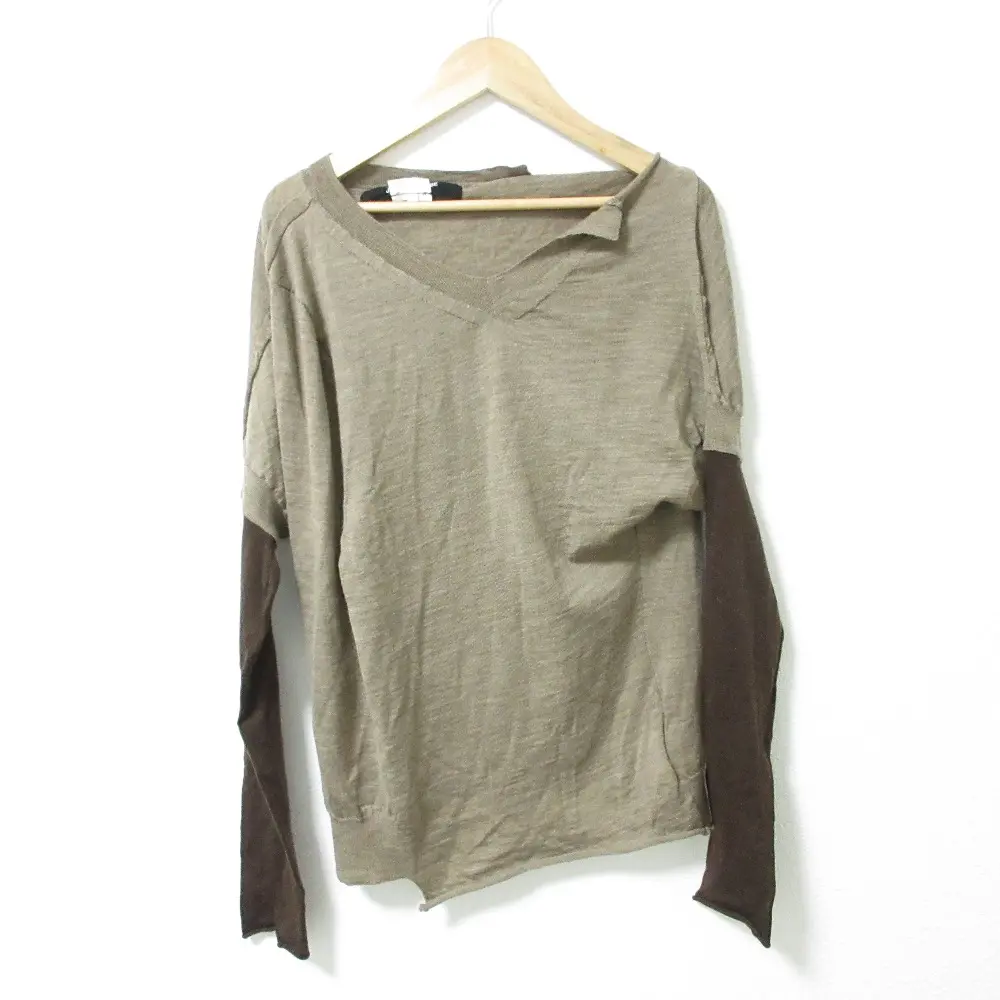 JUNYA WATANABE ジュンヤワタナベ コムデギャルソン Vネック 切替 長袖 変形 ニットトップス プルオーバー M モカブラウン