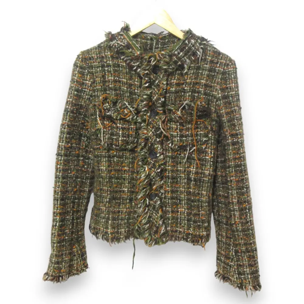 JUNYA WATANABE ジュンヤワタナベ コムデギャルソン フリンジ ミックスニット ツイードジャケット JK-J027 サイズ2 カーキ系