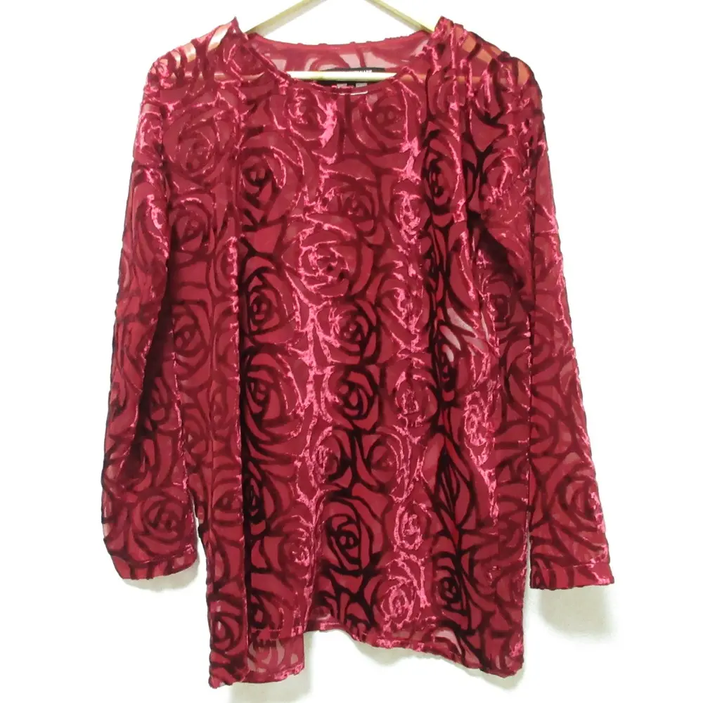 JUNYAWATANABE ジュンヤワタナベ コムデギャルソン ベルベットローズプリント プルオーバー シアーブラウス JJ-B008 XS レッド